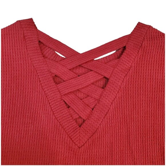 1 STATE Womens Waffle Knit Top Crisscross Back Detail Long Sleeve Size Medium - Picture 4 of 9